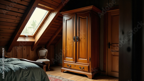 Cozy Attic Bedroom with Wooden Furniture