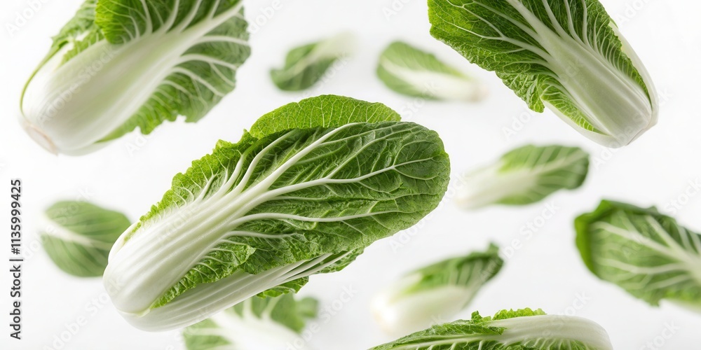 Obraz premium Floating Chinese Cabbages Isolated on White Background