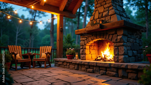 Cozy Outdoor Fireplace in a Tranquil Setting