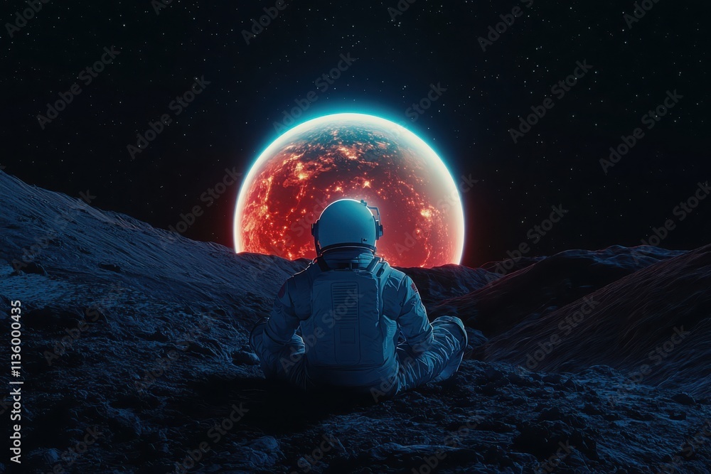 Astronaut observes earth from mars cosmic landscape digital art outer space celestial view vibrant perspective Astronaut observes earth from mars cosmic landscape digital art outer space celestial view vibrant perspective