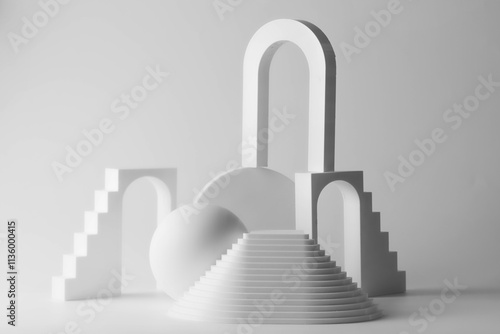 Composition of geometric shapes on white background