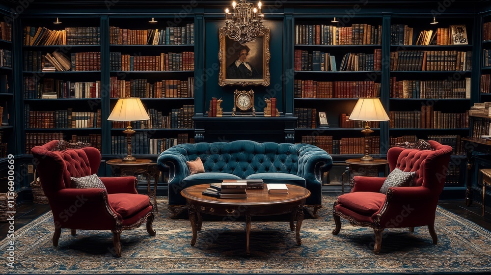 Plush seating and elegant decor create a serene atmosphere for reading and relaxation Plush seating and elegant decor create a serene atmosphere for reading and relaxation