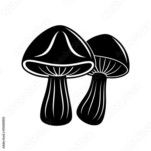 mushroom silhouette, black and white silhouette, vector and illustration