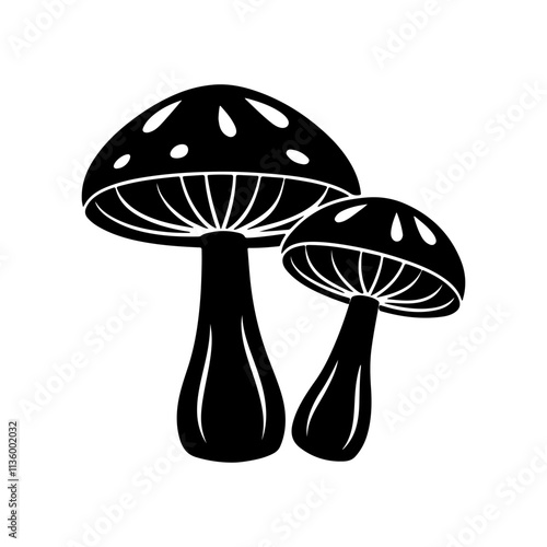 mushroom silhouette, black and white silhouette, vector and illustration