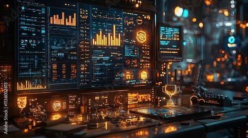 Wallpaper Mural Futuristic Classroom Where Students Build Glowing Success Symbols on Digital Interfaces Torontodigital.ca