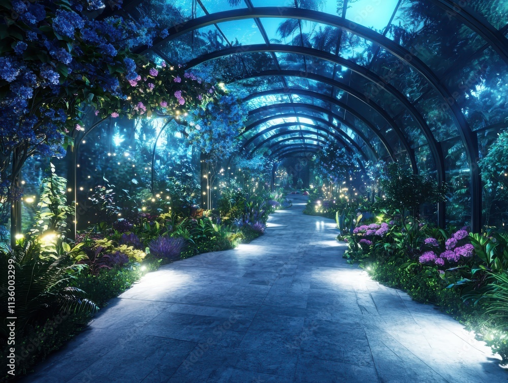 Exploring an enchanting botanical garden at night a magical journey through illuminated flora in a serene environment Exploring an enchanting botanical garden at night a magical journey through illuminated flora in a serene environment