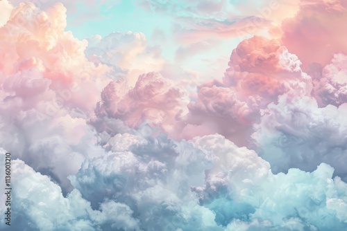 A dreamy cloudscape with pastel pink and blue colors, capturing the beauty of a sunset sky, A dreamy cloudscape with pastel colors and fluffy clouds photo