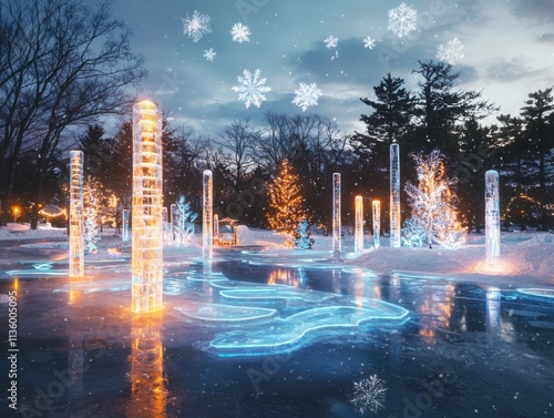 Wallpaper Mural Winter festival celebrating ice sculptures enchanted park illuminated scene magical atmosphere artistic perspective vibrant colors Torontodigital.ca
