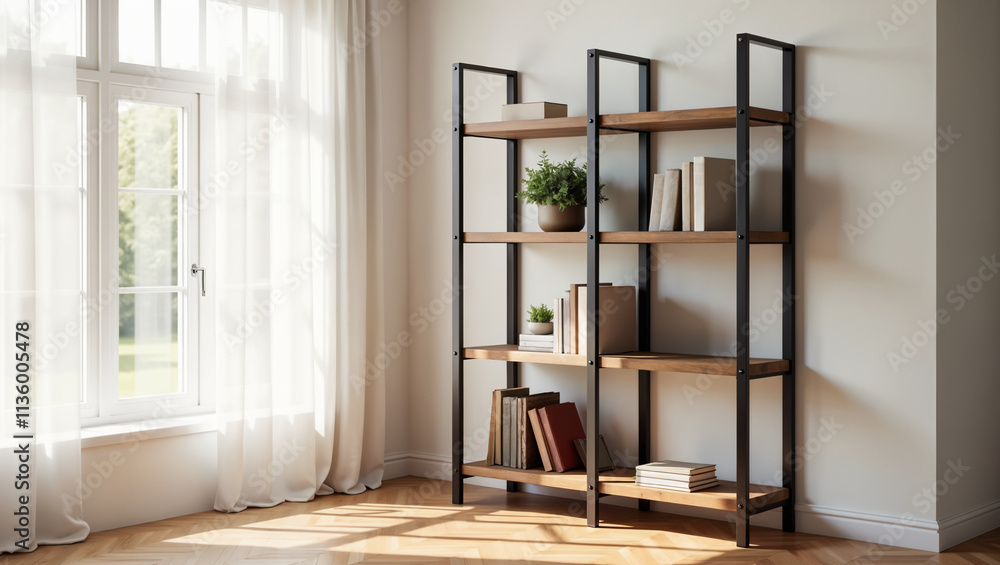 Modern Shelf Display in Bright Room with Natural Light Modern Shelf Display in Bright Room with Natural Light