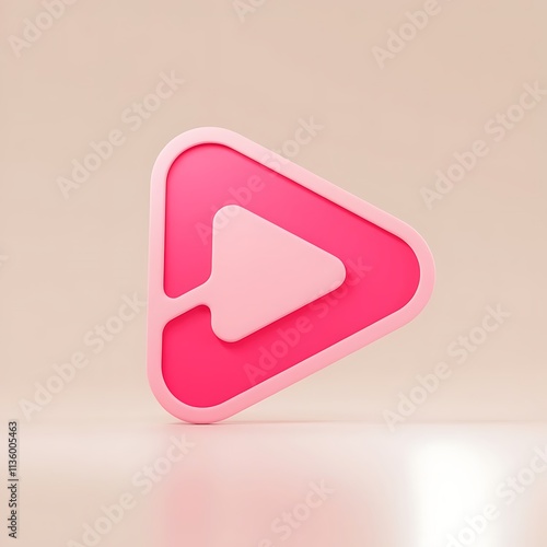 3D Pink Play Media Button Logo Modern Entertainment Icon Design