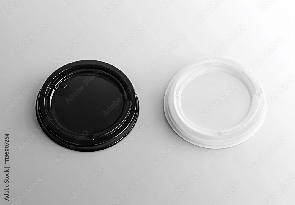 Black and White Disposable Coffee Cup Lids Mockup Black and White Disposable Coffee Cup Lids Mockup