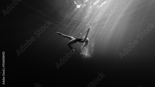 Photos Teen girl in red suit swims underwater in the sea