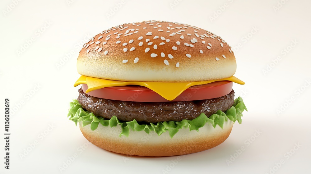 A cheeseburger on a white background. A cheeseburger on a white background.