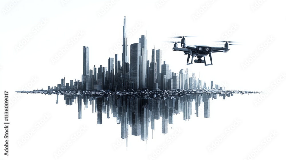 Naklejka premium A drone flying over a cityscape.