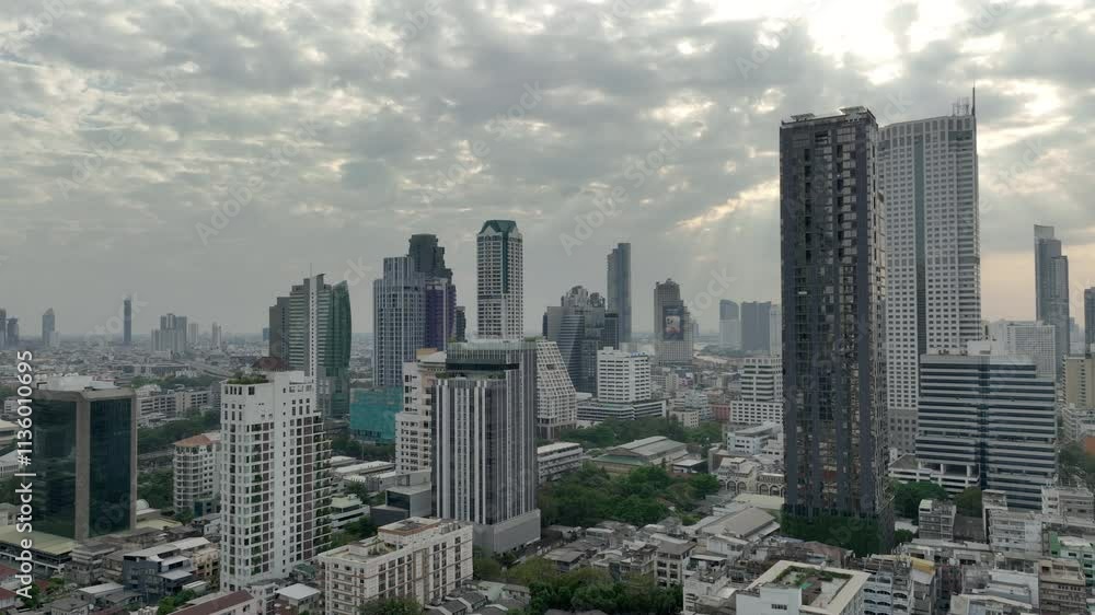 sunset time bangkok city downtown aerial panorama 4k thailand sunset time bangkok city downtown aerial panorama 4k thailand
