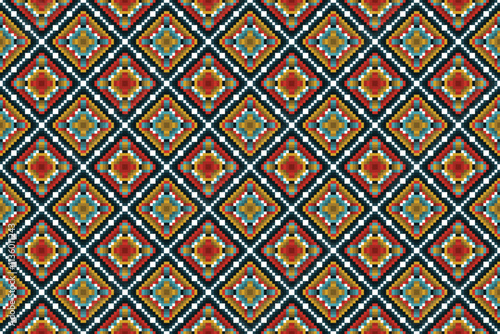 Seamless pixel pattern, art embroidery vector, colorful background, traditional style, abstract design