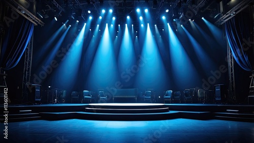  Gorgeous blue stage lighting with spotlights for a show, theater, or concert 