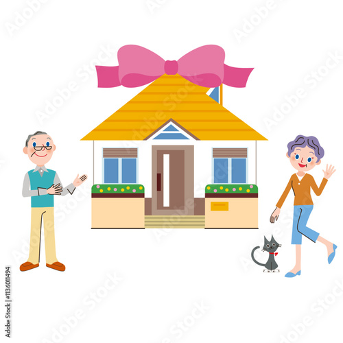 新築を購入して老夫婦が喜んでいる