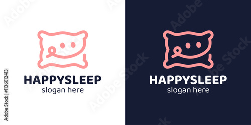 Happy sleep logo design. Pillow logo with smile symbol with line style logo design vector icon