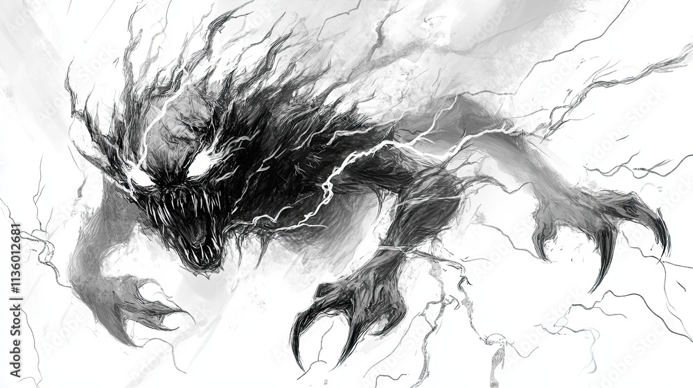 Fototapeta premium Monochrome Drawing Of A Fierce Mythical Creature