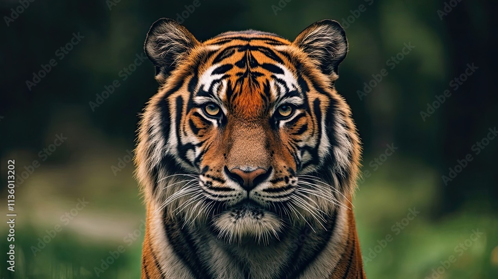Fototapeta premium Majestic Tiger Portrait Showing Striking Features