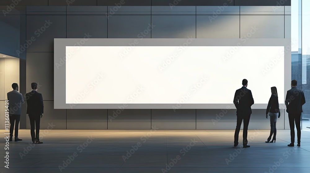Businesspeople Observing a Large Blank Display Wall Businesspeople Observing a Large Blank Display Wall