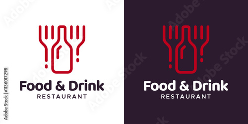 Food & drink logo design. wine bottle logo with spoon fork Design vector symbol icon