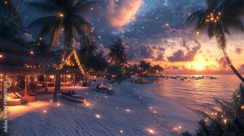 Tropical Sunset Beach Paradise: Idyllic Night Scene photo