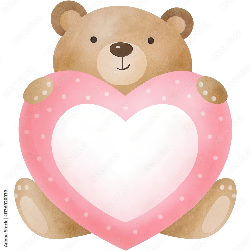 Obraz premium Cute teddy bear holding pink heart, perfect for Valentine Day gifts