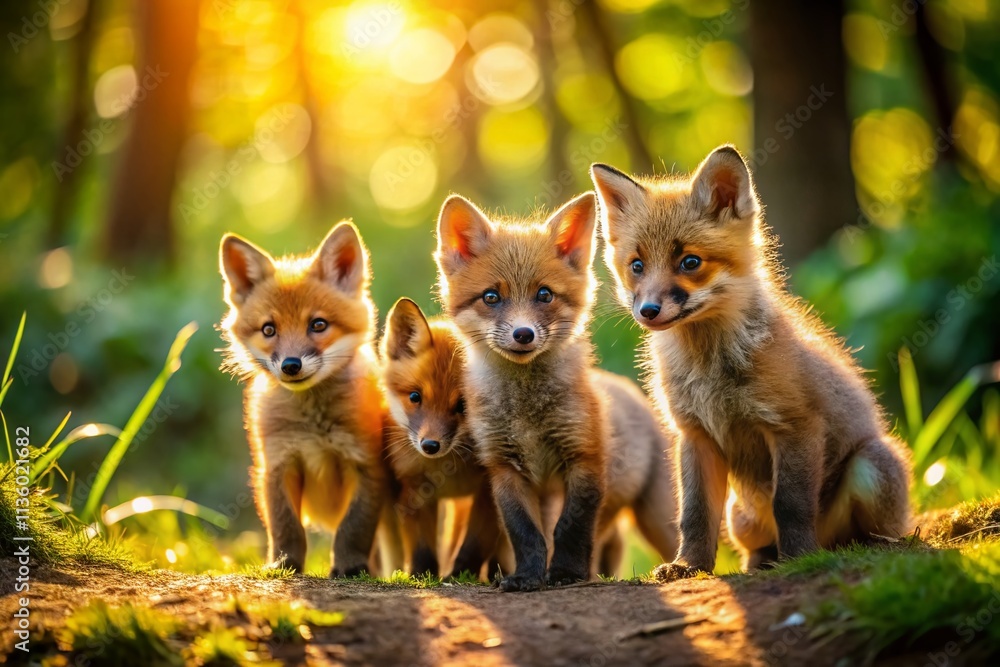 Adorable Baby Foxes with Bokeh Background: Cute Wildlife Photography Adorable Baby Foxes with Bokeh Background: Cute Wildlife Photography