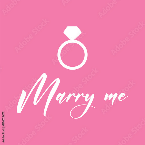 pink engagement ring icon with marry me text, romantic wedding proposal vector design on solid background