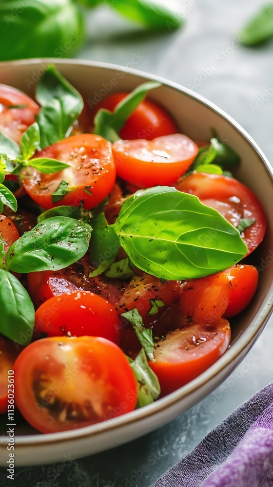 Fresh Cherry Tomato and Basil Salad Bowl with Natural Ingredients : Generative AI Fresh Cherry Tomato and Basil Salad Bowl with Natural Ingredients : Generative AI