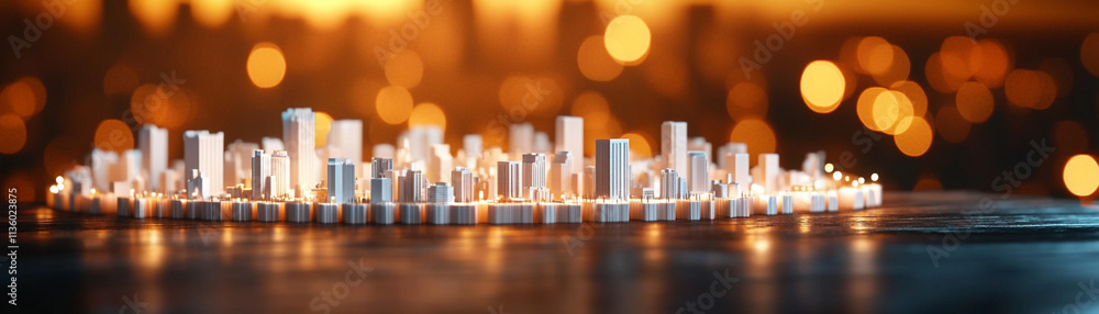 Miniature cityscape with bokeh lights creating an enchanting urban atmosphere. Miniature cityscape with bokeh lights creating an enchanting urban atmosphere.