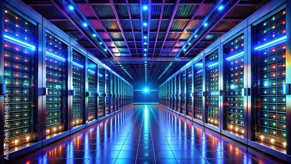 Advanced Data Center with Server Racks in 360-Degree Panoramic View, Featuring Modern Technology, Ideal for IT Infrastructure and Cloud Computing Visuals Advanced Data Center with Server Racks in 360-Degree Panoramic View, Featuring Modern Technology, Ideal for IT Infrastructure and Cloud Computing Visuals