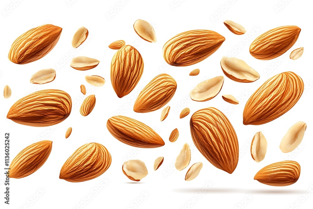 almonds isolated on white background top view almonds isolated on white background top view