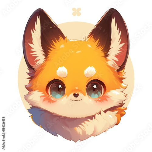 Cute fox illustration, orange fur and big eyes. photo