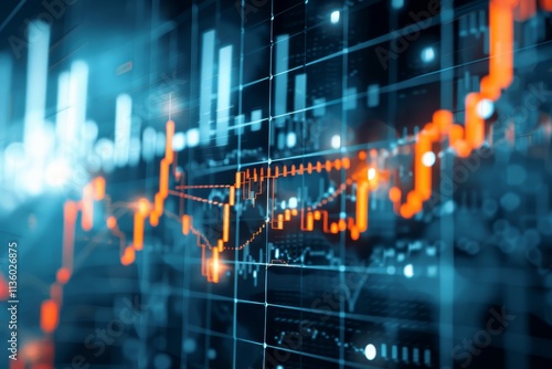 A close-up image of a dynamic stock market graph with fluctuating lines, displaying real-time data, A dynamic stock market graph with fluctuating lines and trends indicating economic growth