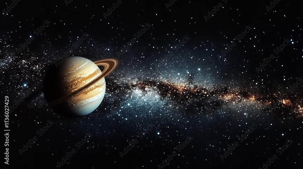 Fototapeta premium Stunning View of Saturn and Milky Way Galaxy in the Vastness of Outer Space : Generative AI
