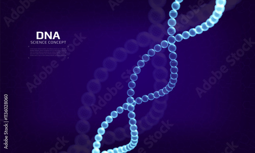 DNA structure. 3D digital genetic model. Scientific background for genetics, biotechnology and medical research. Vector illustration.