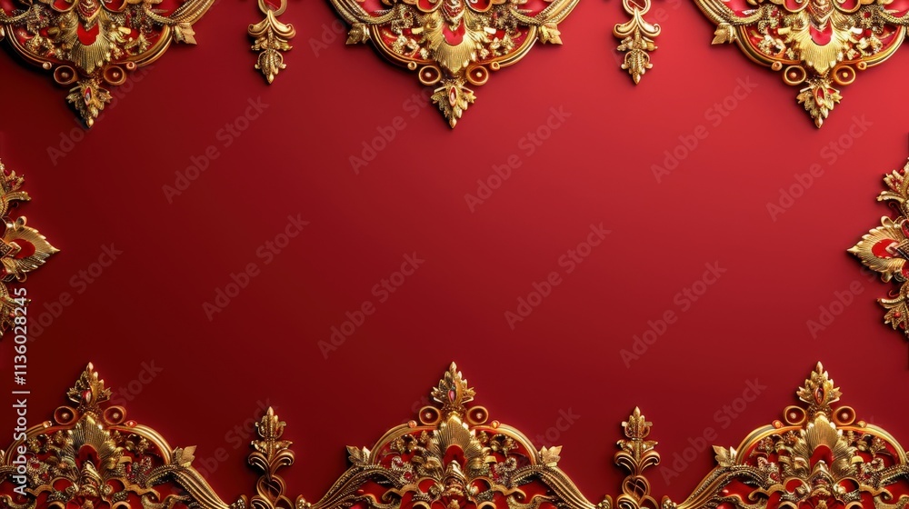 Ornate Red Background with Golden Decorative Elements Featuring Intricate Patterns Ideal for Luxury Themes and Elegant Designs in Art and Decor Projects Ornate Red Background with Golden Decorative Elements Featuring Intricate Patterns Ideal for Luxury Themes and Elegant Designs in Art and Decor Projects