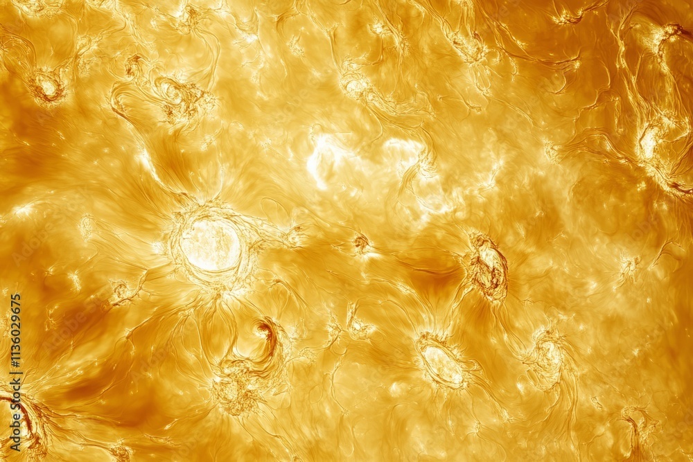 Warm sunspot reflections create a vibrant golden texture resembling a cosmic landscape filled with energy and light Warm sunspot reflections create a vibrant golden texture resembling a cosmic landscape filled with energy and light