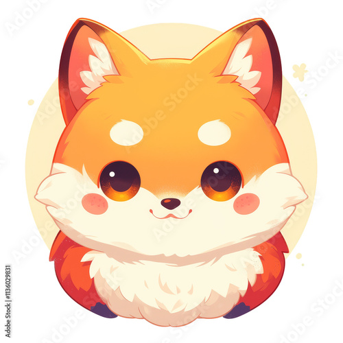 Cute orange fox with large eyes on a light background. photo