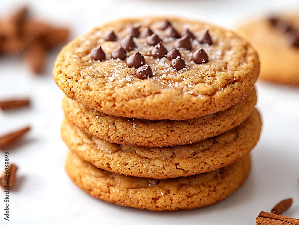 Stack of delicious cinnamon chocolate chip cookies Stack of delicious cinnamon chocolate chip cookies