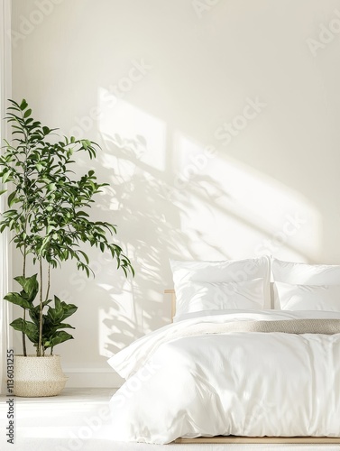 Serene modern minimal bedroom design bright natural light interior space tranquil environment aesthetic viewpoint