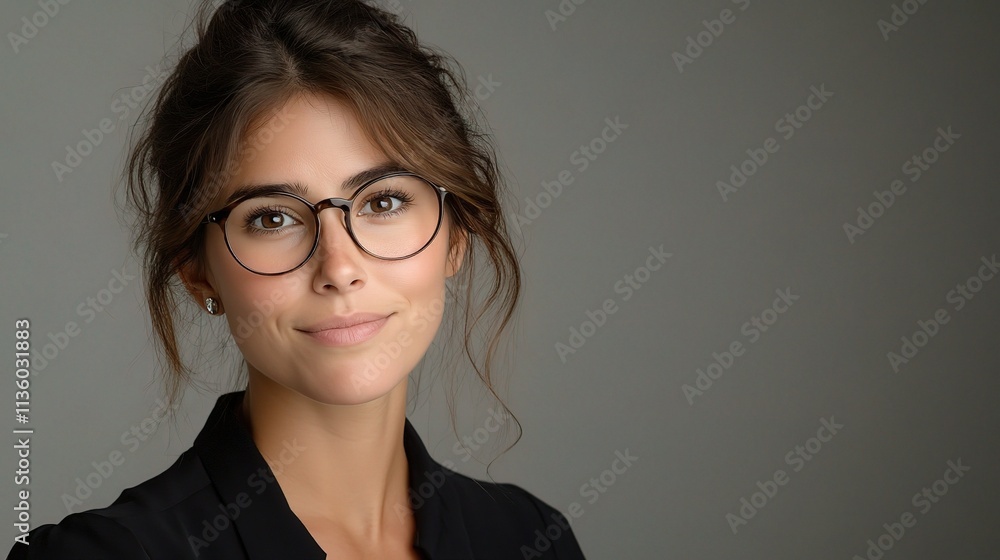 custom made wallpaper toronto digitalCheerful Businesswoman Portrait with Dreamy Expression and Glasses