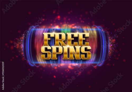 Free spins. Casino banner or poster with slot machine on a bright background. Vector illustration.