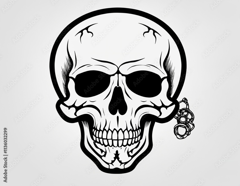 Fototapeta premium Black and White Skull Icon Set Closeup Isolated. Skulls Collection with Outline, Cut Out Style in Front View. Hand Drawn Skull Head Design Template. Ai generated image.