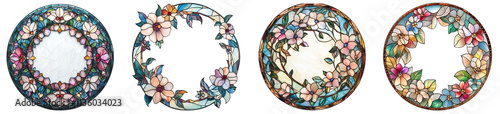 Floral stained glass circular frames decorative design transparent background