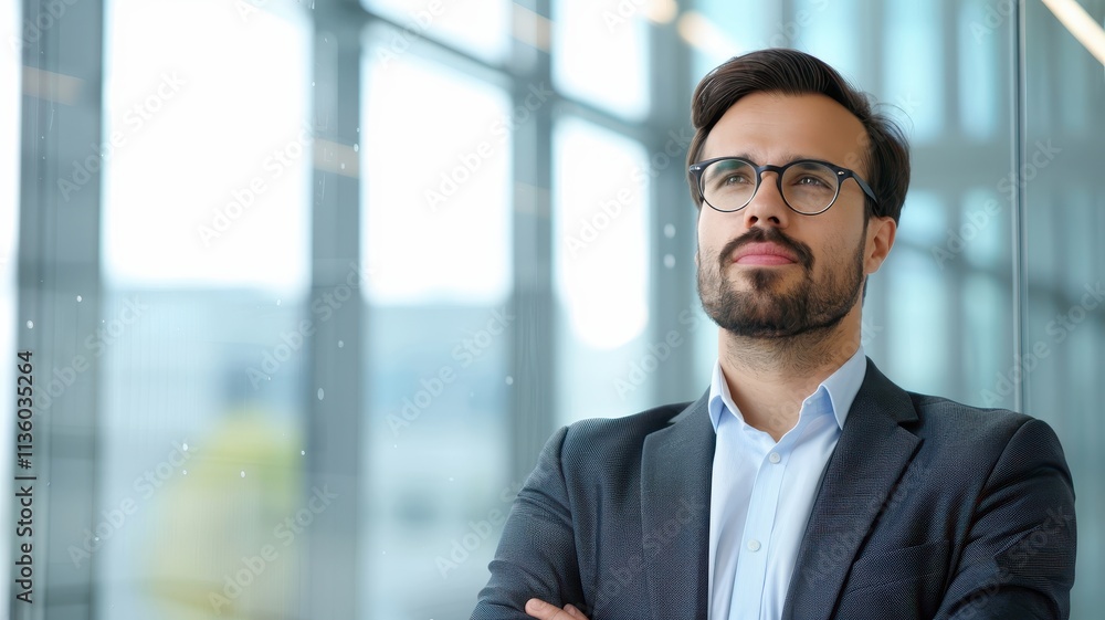A thoughtful businessman stands confidently by a large window, exuding professionalism and determination in a modern office environment. A thoughtful businessman stands confidently by a large window, exuding professionalism and determination in a modern office environment.