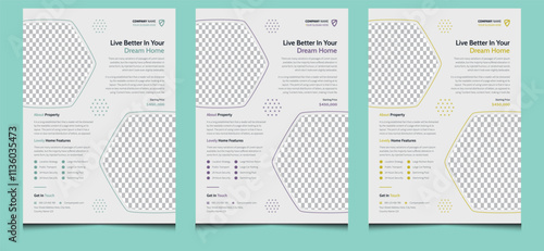 Editable modern elegant clean creative corporate professional company business commercial property apartment construction home sale layout real estate realtor marketing agency flyer design template.